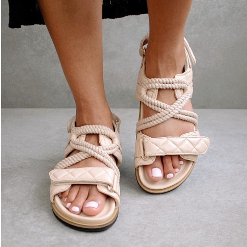 ALOHAS Hook Loop Braided Stone Beige Sandals 37 / 6.5